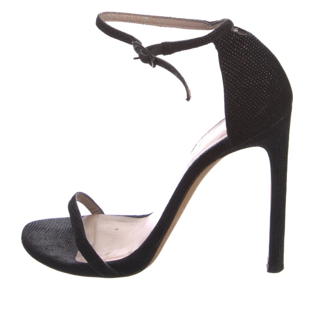 Stuart Weitzman Nudist Black Ankle-Strap Stiletto Sandals